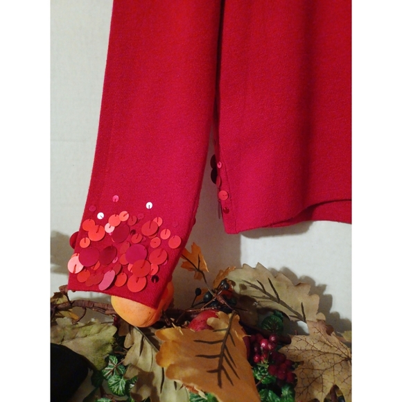 Ruby Rd. Red Sequin Detail Long Sleeve Knit Cardigan - Picture 8 of 16